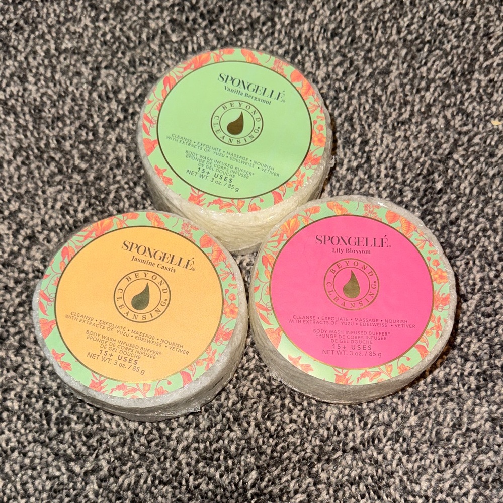 Set of 3 Women's Bath & Body Buffer Set - Green, Yellow, Pink